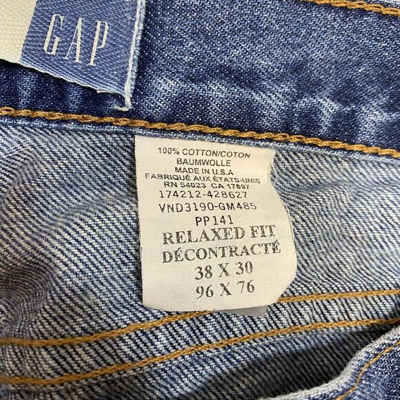 VTG Gap Jeans Men's 38x30 Blue Relaxed Fit Distressed Medium Wash Denim USA Y2K - Picture 5 of 15